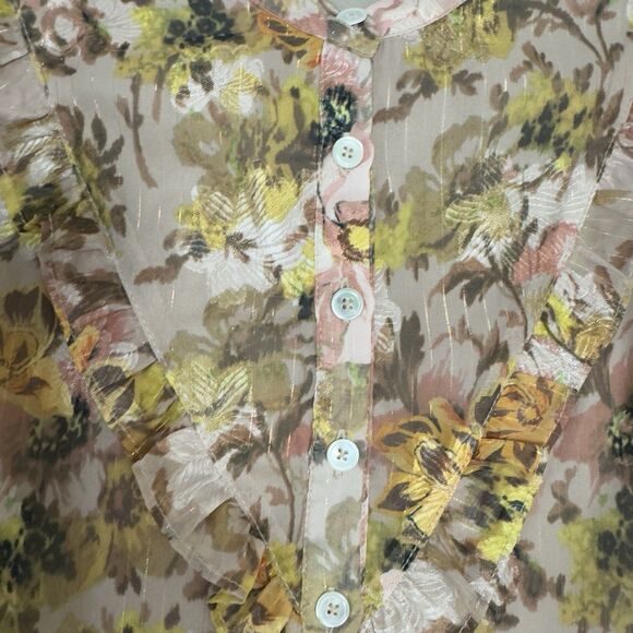 Anthropologie Greylin Bella Yoke Button Front Floral Jacquard Blouse Women's L - Picture 5 of 13